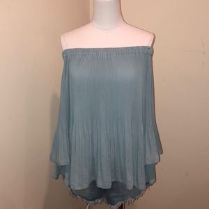 Vince Camuto off the shoulder dusty blue blouse